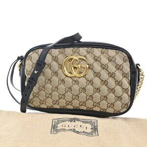 GUCCI GG Pattern Marmont Chain Shoulder Bag Canvas Leather Brown GHW 687KB939